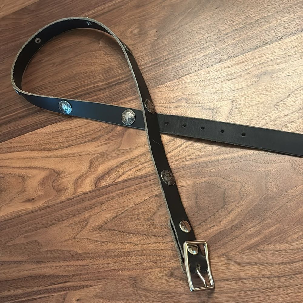 Black Leather Belt with Buffalo Nickels & Silver Buckle